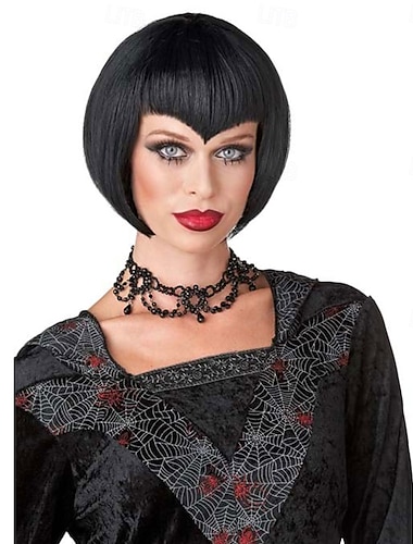  Vampirette V Bang Svart Bob Kostymeparykk for kvinner Halloween Cosplay Partyparykker
