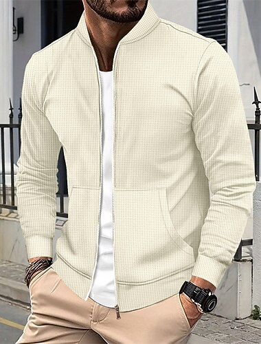  Per uomo Giacca Leggera Giacca a nido d'ape Giacca Casual Vacanza Quotidiano Traspirante Tasca Primavera Autunno Semplice Moda Classico Collo alla coreana Regolare Nero Bianco Blu Cachi Grigio Giacca