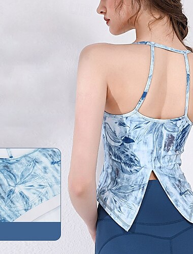  Women's Yoga Bra Yoga Crop Tank Top Underwear Quick Dry Medium Support Breathable Paded Backless Printing Sport Activewear Black Blue Gym Athletic Pilates