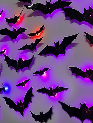  Dekoracje ścienne z nietoperzami na Halloween, podświetlane naklejki 3D z nietoperzami w różnych rozmiarach na imprezę Halloween, dekoracje okien w sypialni, naklejki do wnętrz i na zewnątrz