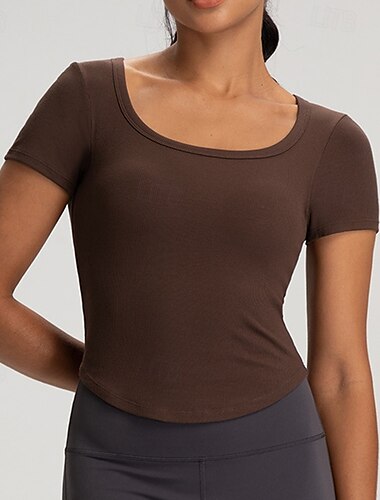  Women's Yoga T-shirt Breathable Padded Short Sleeve Sports Solid Color Top For Pilates Running Yoga Activewear