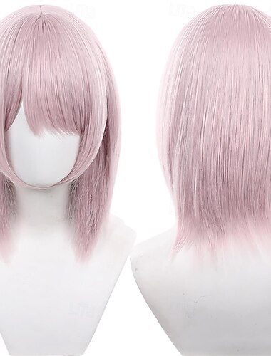  parrucca cosplay lunga e liscia con capelli rosa e frangia per donne, cosplay di Halloween