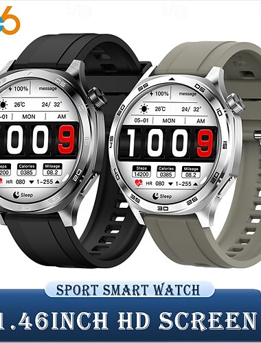  Montre connectée de 1,46 pouce pour hommes, bracelet de sport, de course, Bluetooth, podomètre, rappel d'appel, suivi d'activité, compatible avec Android et iOS, longue durée de veille, étanche,