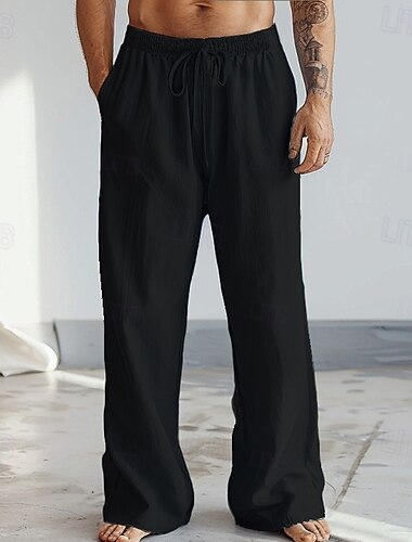  Per uomo Pantaloni di Lino Pantaloni Pantaloni Estivi Tasca Frontale Pieghe Gamba Dritta Semplice Comodità Traspirante Lunghezza intera Casuale Quotidiano Ferie Moda Essenziale Cáqui Escuro Nero