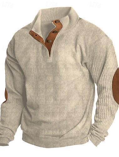  Herre Afslappet sweatshirt Langærmet Henley krave Toppe Udendørs Varm Vinter Polyester Sort Hvid militærgrøn Tennis Golf Løb