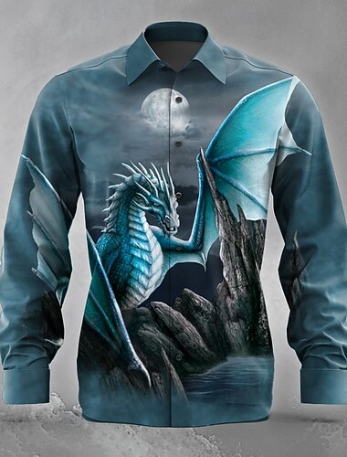  Pánské Zvíře Drak Halloweenské kostýmy Košile Košile na knoflíky Dlouhý rukáv Temný gotický styl Dovolená Streetwear Léto Jaro Přehnutý 3D tisk košile s límečkem Vodní modrá Trávová zelená Tmavomodrá