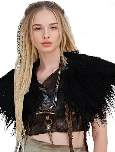  Retro / vintage Medeltida kostymer Renässans Kåpa Sjalar Fuskpälsdräkt Krigare Viking Maskeradkläder Dam Viking Halloween Karnival Prestanda Fest LARP Vuxen Sjal