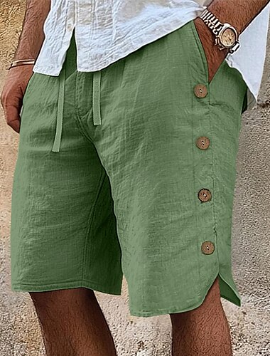  Homens Calção Shorts de linho Shorts de verão Shorts de praia Cintura elástica Com Cordão Botões Tecido Conforto Respirável Comprimento do joelho Ao ar livre Diário Praia Férias Moda Preto Branco Sem