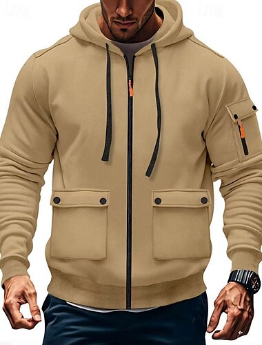  Herren Kapuzensweatshirt Vollreißverschluss-Kapuzensweatshirt Schwarz Armeegrün Marineblau Khaki Hellgrau Mit Kapuze Einfach Tasche Sport & Outdoor Täglich Ferien Polyester Streetwear Basic Lässig