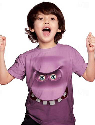  Ragazzi 3D Cartoni animati Maglietta Manica Corta Estate Primavera Moda Essenziale Bambini 4-12 Anni Girocollo All'aperto Casuale Quotidiano Vestibilità regolare