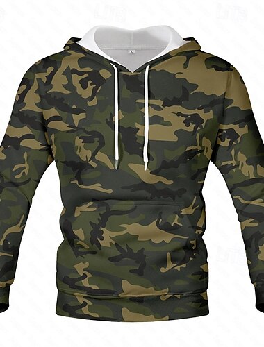  Men's Hoodie Red Royal Blue Blue Brown Green Hooded Camouflage Drawstring Sports & Outdoor Daily Holiday Streetwear Basic Casual Fall Winter Clothing Apparel Hoodies Sweatshirts