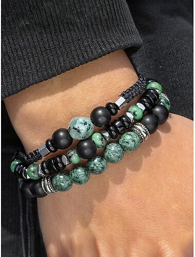  Men's Bracelet Green Natural Stone Alloy Bohemia Tropical Daily