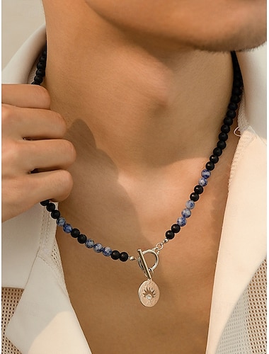  Herr Halsband Vit Blå Grön Naturliga mineraler Legering bohemliv Mode Etnisk Stil Rund