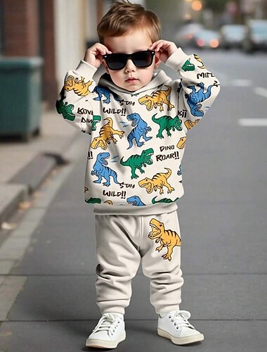  Ragazzi 3D Dinosauro Set Felpa con cappuccio & Pantaloni della tuta Tuta sportiva Tute da ginnastica Manica Lunga Primavera Autunno Quotidiano Essenziale Casual Bambini 4-12 Anni Con cappuccio
