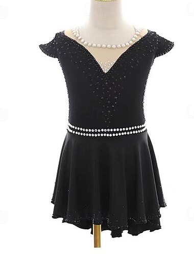 Eiskunstlaufkleid Damen Mädchen Eislaufen Kleid Schwarz Patchwork Offener Rücken Netzstoff Spandex Dehnbar Training Übung Professionell Eiskunstlaufkleidung Thermowarm Kristall / Strass Ärmellos