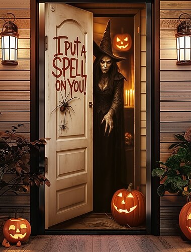  Κάλυμμα Πόρτας Halloween – "Έκανα Ένα Ξόρκι για Σένα" Τρομακτική Σκηνή Πόρτας Ένδειξη Εισόδου Σπιτιού Ψυχοφάγου Τρομακτική Εξωτερική  Εσωτερική Διακόσμηση για το Υπνοδωμάτιο Σαλόνι Μπάνιο Halloween