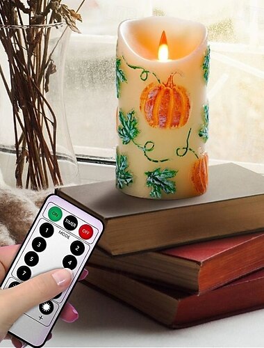  1/2 csomag 15 * 7 cm dombornyomott led szimulációs elektronikus gyertya paraffinviasz gyertya pislákolt lángfej halloween hálaadás tök alakú beltéri és kültéri parti hangulatfény