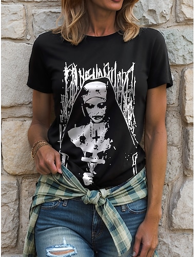  Halloween Per donna Maglietta Grafico Fantasma Strega Vintage Elegante Classico Manica Corta Girocollo Top Regolari Quotidiano Weekend Stampato Nero Giallo Rosa Rosso Blu Estate Autunno