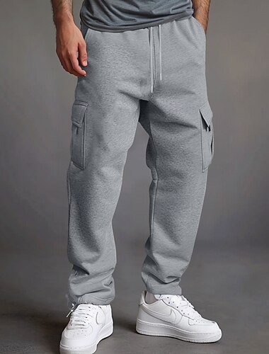  Férfi Cargo nadrág Polár nadrág Melegítőnadrágok Kocogó Nadrág Rugalmas derék Zsinór Többzsebes Tömör szín Sima Szélbiztos Szabadtéri Teljes hossz Hétköznapi Napi Szabadság Divat Fekete Tengerészkék