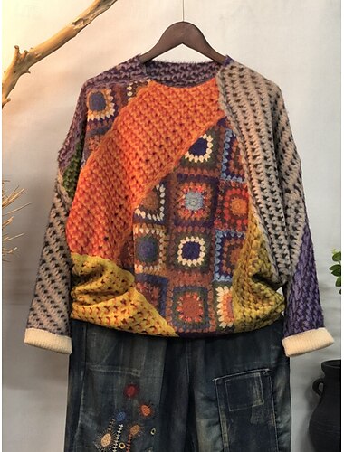  Damskie Sweter Codzienny Miękkie Kwiaty Prążkowany Półgolf Kwiaty Dzianiny Długi rękaw Zwykłe topy Robić na drutach Na zewnątrz Codzienny Weekend Żółty Czerwony Jesień Zima