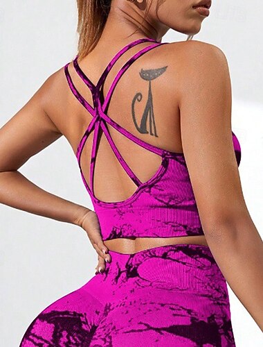  Per donna Reggiseno da yoga Carro armato Reggiseno Pilates Intimo / Maglia Intima Asciugatura Rapida Supporto Criss-Cross Back Tinta a nodi Sport Abbigliamento sportivo Rosa Rosso Palestra Pilates