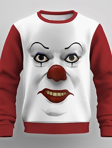  Per uomo Cartoni animati Pagliaccio Felpa Maglia Manica Lunga Felpa Girocollo Moda Cool Quotidiano Stampa 3D Feste Abbigliamento casual alla moda Tutte le stagioni