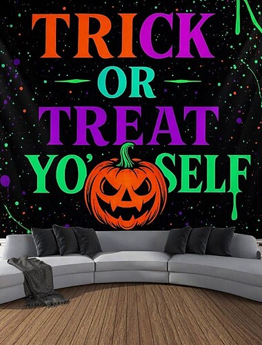  Halloween Blacklight Tapestry heks UV Reaktiv Glød i Mørket Skov Trippy Bjerg Tåget Kirkegård Spøgelse Hængende Tapestry Vægkunst Murmaleri til Stue Soveværelse