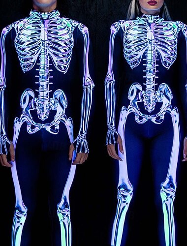  schedel skelet bodysuit halloween groep koppels kostuums full body catsuit griezelig kostuum mannen vrouwen jongens kinderen volwassenen optreden feest club halloween carnaval dag van de doden
