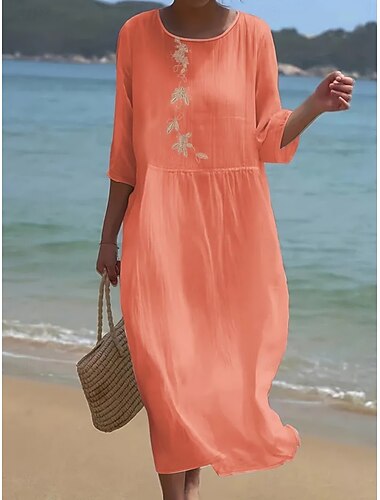  Per donna Abito Midi Vestito Casual Abito Stampato Moda Moderno Quotidiano Spiaggia Weekend Vestibilità regolare Floreale Manica 3/4 Girocollo Bianco Rosa Blu Viola Primavera Autunno