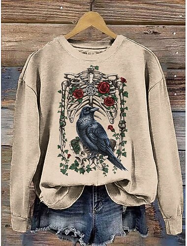 Rose von Sarah Richter Damen Sweatshirts Totenköpfe Grafik Lässig Lange Ärmel Rundhalsausschnitt Reguläre Tops Street Dailywear Lässiger Druck Blau Lila Orange Grün Khaki Herbst Winter   Rose von Sarah Richter Damen Sweatshirts Totenköpfe Grafik Lässig Lange Ärmel Rundhalsausschnitt Reguläre Tops Street Dailywear Lässiger Druck Blau Lila Orange Grün Khaki Herbst Winter