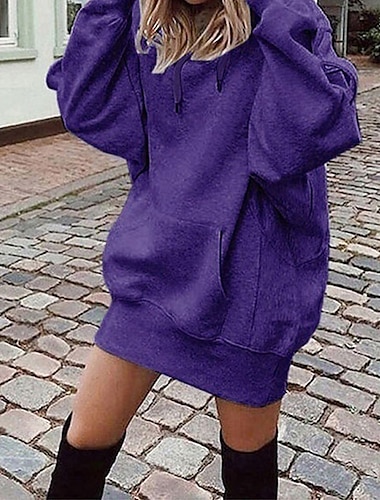  Naisten Pullover-huppari Tavallinen Katutyyli Vapaa-aika Mukava Pitkähihainen Hupullinen Tavalliset topit Katu Pyhäpäivä Bile Tasku Keltainen Purppura Harmaa Syksy