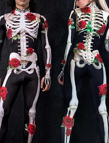  schedel skelet suikerschedel bodysuit halloween groepskostuums voor koppels catsuit voor het hele lichaam griezelig kostuum heren dames jongens kinderen volwassenen optreden feest club halloween