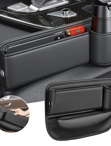  2 cajas de almacenamiento para huecos de asiento de coche, organizador del lado del conductor y del pasajero, soporte de bolsillo para hendiduras de asiento de coche para artículos esenciales, caja de