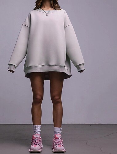  Damskie Bluza z kapturem Bluzy Równina Moda miejska Codzienny Długi rękaw Półgolf Zwykłe topy Ulica Święto Wyjściowe Biały Rumiany róż Jasnoszary Jesień Zima