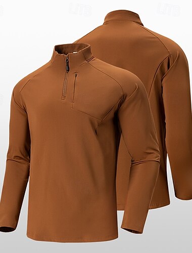 Herren Wanderhemd Wanderspitze Kapuzenpullover mit Reißverschluss Langarm Stehkragen Oberteil Außen Leicht Schweißableitend Polyester Schwarz Armeegrün Braun Training Laufen