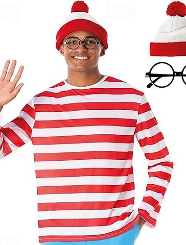  Wo ist Wally Cosplay Kostüm Outfits Märchenfiguren Lässig Film Cosplay for Herren Erwachsene Halloween Karneval Welttag des Buches Leistung Pädagogisches Ankleiden Verkleidung für Schulveranstaltungen