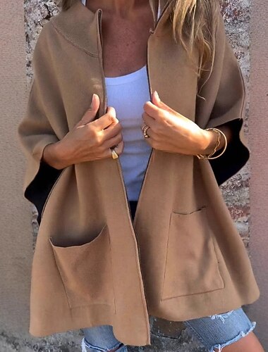  Per donna Giacca Casual Confortevole Cerniera Tasca Moda Semplice Streetwear Ferie Cerniera Regolare Collo alla coreana Vestibilità regolare Manica 3/4 Capispalla Marrone Autunno Inverno