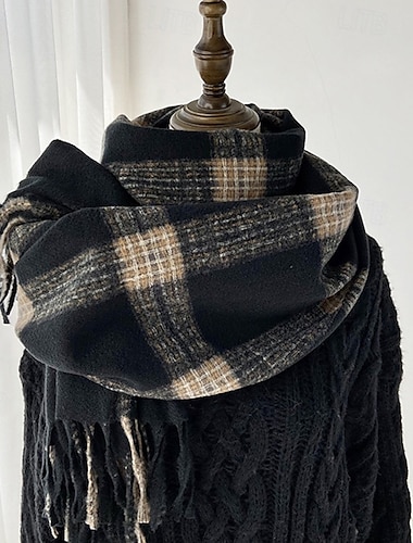  Per donna Sciarpa rettangolare Sciarpe da donna Streetwear Quotidiano Data Cammello Nero Giallo Sciarpa Plaid