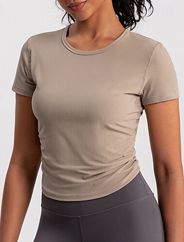  女性用 ヨガTシャツ 速乾性 高通気性 しわ 半袖 スポーツ 純色 トップス ために ピラティス ランニング ヨガ アクティブウェア