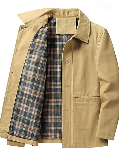  Herren Leichte Jacke Trucker Jacke Outdoorjacke Sommerjacke Alltagskleidung Arbeitsmode Winddicht Knöpfe Innentasche Frühling Herbst Einfach Stilvoll Geschäftlich Hemdkragen Regulär Schwarz Kaki