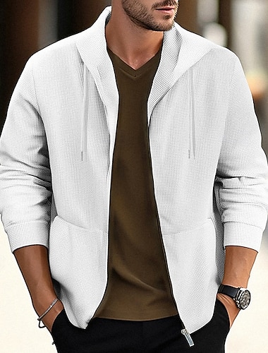  Ανδρικά Μπουφάν βάφλα Casual Jacket Μπουφάν με κουκούλα Διακοπές Καθημερινά Αναπνέει Τσέπη Άνοιξη Φθινόπωρο Σκέτο Μοντέρνα Κλασσικό Με Κουκούλα Κανονικό Μαύρο Λευκό Θαλασσί Χακί Γκρίζο Σακάκια