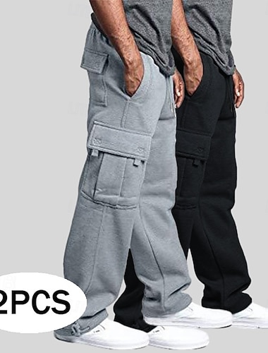  Herre Cargo joggebukse Joggebukser Fleecebukser Jogger Bukser Snorer Elastisk midje Multi lomme Helfarge Varm Fukttransport Full lengde Avslappet Daglig Løp Mote Gatemote Svart + marineblå Svart
