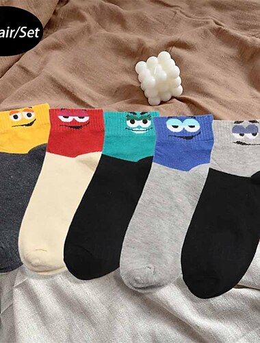  Homens 10 pares Pacotes múltiplos Meias Meias de Corrida Meias casuais Arco-íris Cor Desenho Animado Férias Desportos e Ar livre Diário Básico Média Primavera Outono Moda Casual