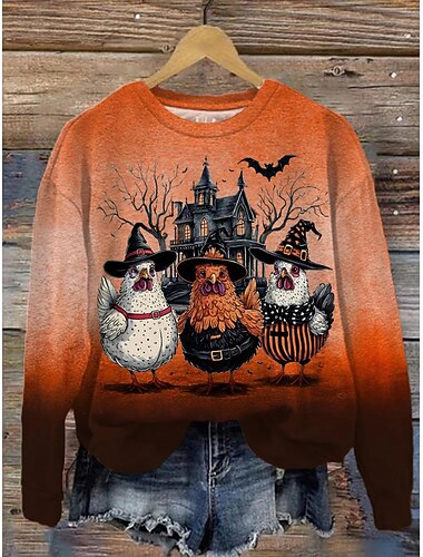 Damen Pullover Sweatshirt Fledermaus Grafik Tier Mode Lässig Langarm Rundhalsausschnitt Reguläre Tops Street Alltag Lässig Print Gelb Orange Braun Herbst Winter   Damen Pullover Sweatshirt Fledermaus Grafik Tier Mode Lässig Langarm Rundhalsausschnitt Reguläre Tops Street Alltag Lässig Print Gelb Orange Braun Herbst Winter