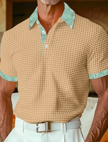  Voor heren Met Textuur Golfshirt Casual liiketoiminta Klassiek Korte mouw Modieus Modern Effen Kleur Hawaii Knop Zomer Lente Normale pasvorm Wit Met Textuur