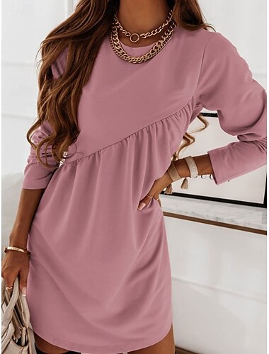  Per donna Mini Abito Vestito T-Shirt Casual Quotidiano Vestibilità regolare Semplice Manica Lunga Girocollo Rosa Vino Verde scuro Marrone Estate Autunno