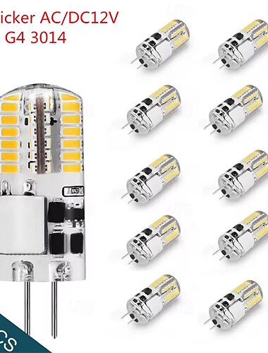  10 st flimmerfri AC/DC12V G4 LED-lampa 2W 3W silikon 24/48 LEDs SMD3014 superljus ersätter 30W halogenkronlampa