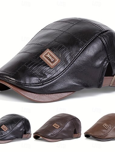  Per l'autunno e l'inverno, elegante berretto retrò da uomo in pelle PU, berretto snapback per il tempo libero, per feste in spiaggia e viaggi.