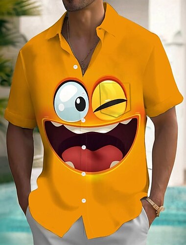  Per uomo Cartoni animati Divertente Faccia Sorridente Camicia Camicia Estiva Camicia con Bottoni Manica Corta Moda Casual All'aperto Vacanza Abbigliamento Quotidiano Estate Primavera Collo ripiegato