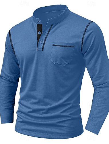  Herren Henley Hemd T-Shirt Langarm Einfarbig Einfach Einheitliche Farbe Mode Designer Lässig Tasche Knöpfe Henley Outdoor Lässig Täglich Sommer Herbst Winter Dunkelgrau Schwarz Weiß Henley T-Shirt